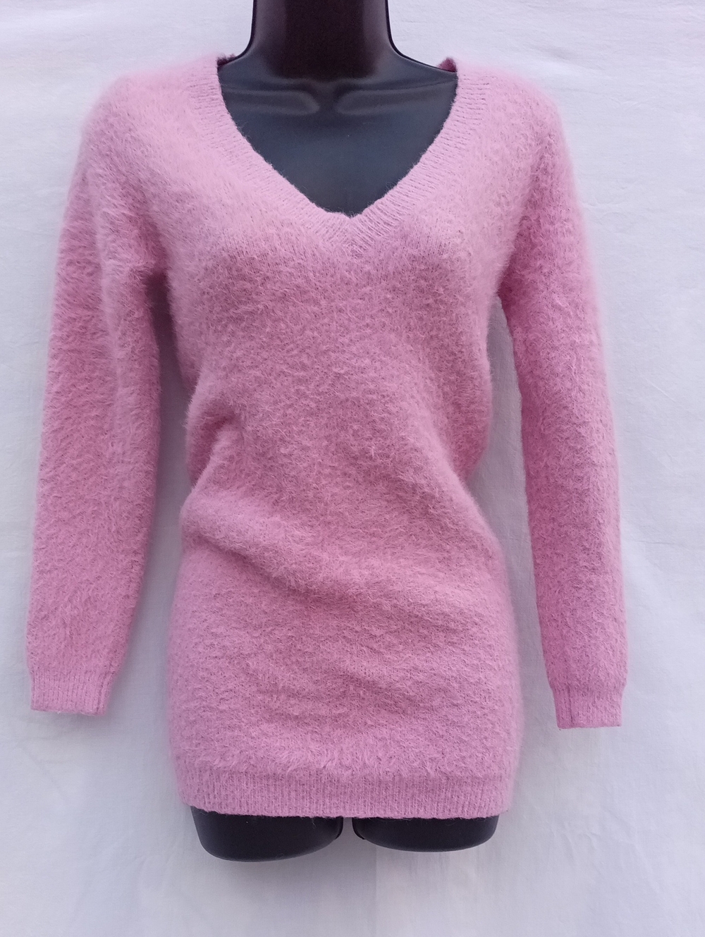 Naked Wardrobe Pink Fuzzy V-Neck Long Sleeve Dress